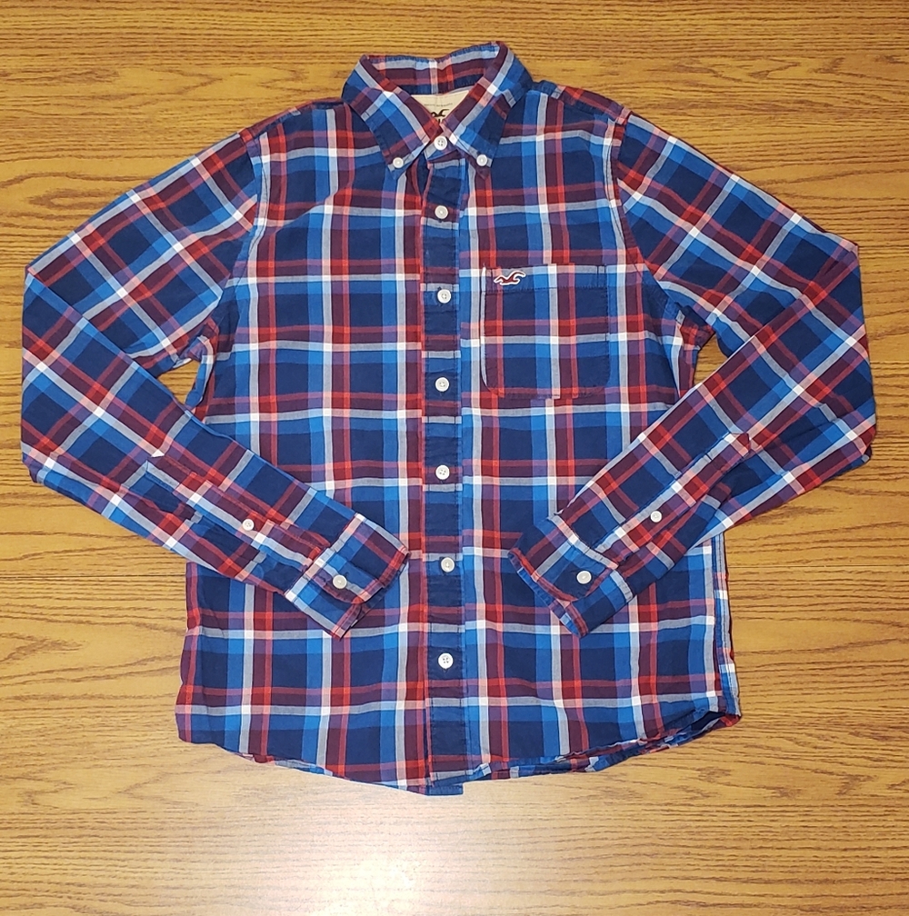 Hollister Red, White, & Blue Plaid Shirt